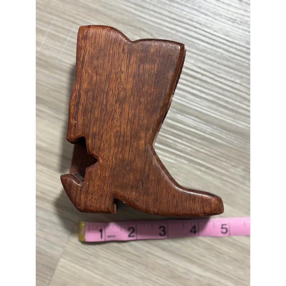 Wooden Boot Trinket Box Hand Carved Star Interior Lidded‎ Keepsake Storage